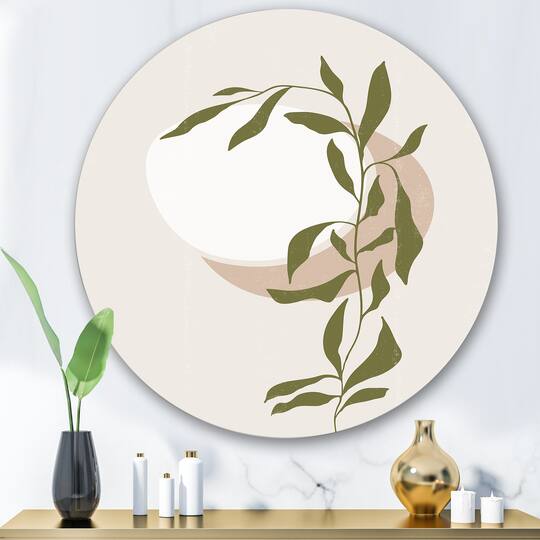 Designart - Abstract Sun and Moon With Green Leaf III